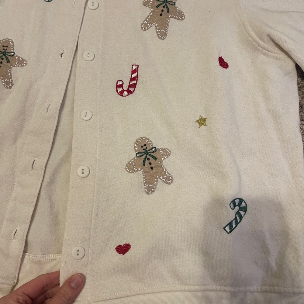 Vintage Cream Cardigan candy cane gingerbread Embroidery L cottage core grandma - Picture 3 of 9